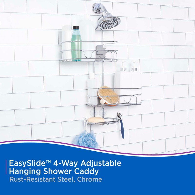 Kenney KN614124 Easy Slide 4-Way Adjustable Shower Caddy, 25.5" L