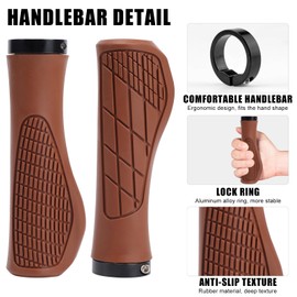 Ergonomic Handlebar Grips for Mountain Bikes Single Sided Aluminum Locking Mechanism High-Density Rubber Hard Plastic Material Compatible with 22.2mm Handlebars (Brown)