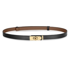 Jocose Moose Women's Leather Thin Belt Adjustable Skinny Belt with Turnlock Buckle for Dresses, Jeans and Jackets