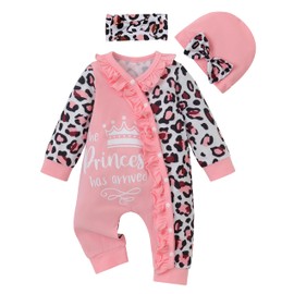 AIBOLYNE Newborn Baby Girl Clothes Baby Girl Outfits Ruffled Longsleeve Romper with Headband Hat Pink Newborn Girl Outfits