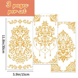 beinkmake 3 Sheets Vintage Flower Rub on Transfers for Crafts and Furniture 12×6inch Orange-Gold Floral Decor Transfer Stickers for Wood Furniture Cabinet Scrapbooking