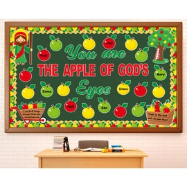 gisgfim Christian Jesus Bulletin Board Decoration Set Religious Apple Borders Cutouts Welcome Back to School Decor Sunday School Classroom Door Party Craft Home Wall(You are The Apple of God’s Eyes)