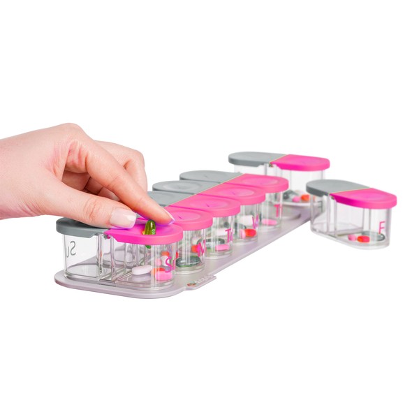 Sagely Smart XL Weekly Pill Organizer - 7 Day Pill Box 2 Times a Day with Free Reminder Alarm App (Large Enough to Fit Fish Oil, Cod Liver Oil, Vitamin D Supplements & Vitamins)(Pink/Gray)