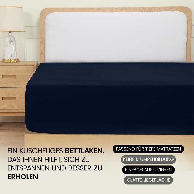 Utopia Bedding, Fitted Sheet, 120 x 200 cm, Navy Blue,