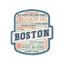 Die Cut Sticker Boston, Massachusetts, Rustic Typography, Vinyl Sticker 1 to 3 inches (Waterproof Decal for Cars, Water Bottles, Laptops, Coolers), Small