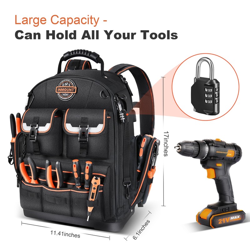 Backpack Tool Bag - LOKASS Tool Backpack Heavy Duty Tool