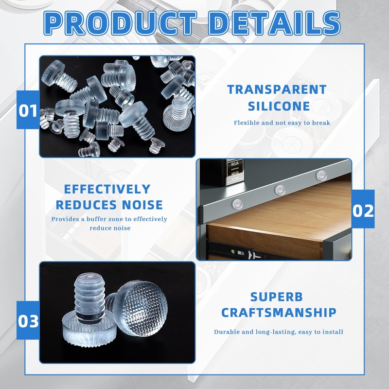 Pack of 100 PVC Door Stop Buffers, Elastic Rubber Dampers,