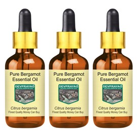 Devprayag Pure Bergamot Essential Oil (Citrus bergamia) with Glass Dropper Natural Therapeutic Grade Steam Distilled (Pack of Three) 100ml X 3 (10 oz)