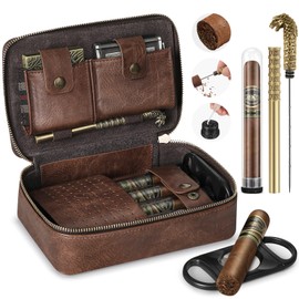 SEMKONT Cigar Humidor,Leather Travel Cigar Humidor,Include 4 Cigar Tubes with Humidifiers, Portable Cigar Case with Cigar Draw Enhancer and Multifunction Cigar Cutter,Cigar Accessories Gift Set
