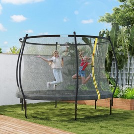 Soozier 8ft Trampoline Outdoor, Recreational Trampoline with Net Enclosure, Curved Poles and Safety Spring Cover for Kid Adults, ASTM Approved, Black
