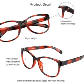 VisionGlobal Blue Light Blocking Glasses for Women/Men, Anti Eyestrain, Computer Reading, TV Glasses, Stylish Square Frame, Anti Glare (Tortoise, No Magnification)