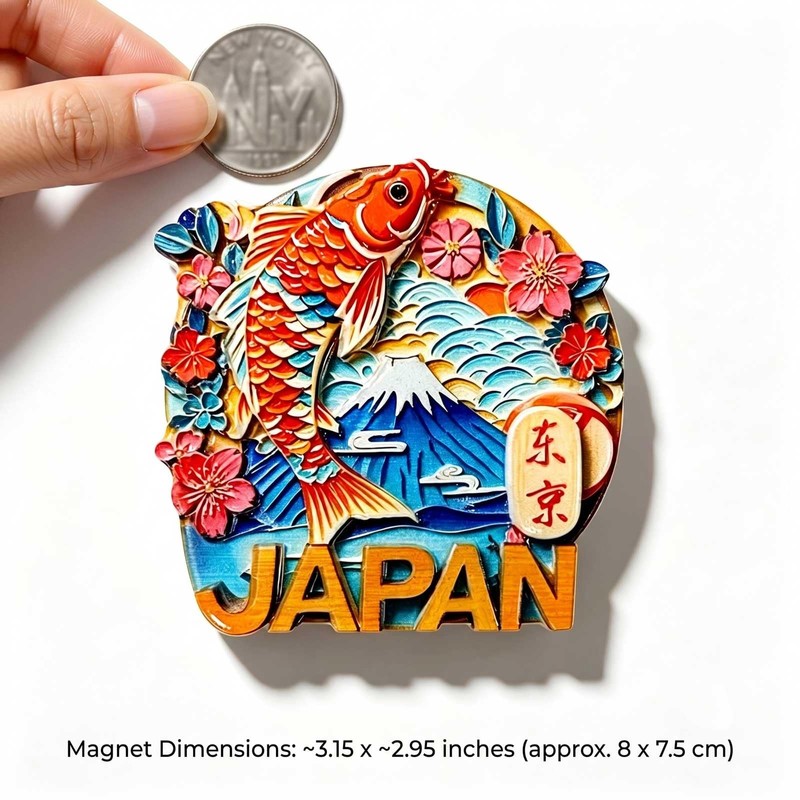 3D Resin Fridge Magnet Japan Tokyo Fuji Mountain Koi Sakura