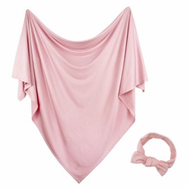 Aijoviko Newborn Swaddle Blanket with Hat Set Baby Swaddle Set Hospital Receiving Blankets for Girls Boys(Blush,35"*35")