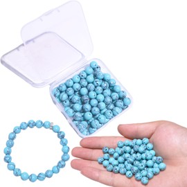 BLAESIFF 100 Pieces 8mm Natural Stone Threading Beads Round Loose Beads for DIY Necklace Bracelet Jewelry (Blue Turquoise)