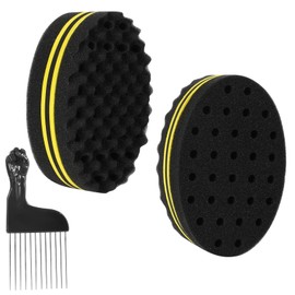 Hair Sponge Brushes Small Holes Afro Twist Coil Wave Barber Curl Hair Brush for Men Women 2 Pcs with 1 Pc Hair Pick