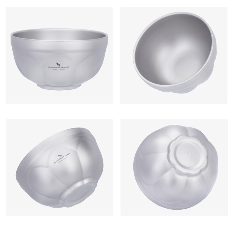 Boundless Voyage チタンお茶碗 二重層 800ml ダブルボウル 子供用 大人用 耐熱 軽量