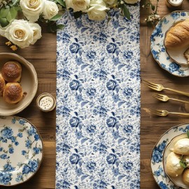 BIOBROWN Floral Wrapping Paper Jumbo Roll - 30 Inch X 33 Feet (82.5 sq. ft. ttl.) Blue White Flowers Design Chinoiserie Gift Wrap Stone Paper for Valentine's Day, Mothers Day,Wedding, Bridal Shower, Birthday