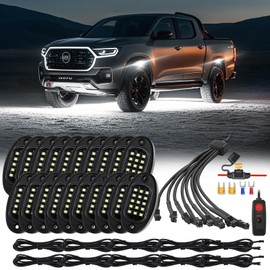 20Piece Pure White LED Rock Lights Kit 6000K with Extension Wiring Harness Power Kill Switch, 15EDs Neon Bright Underglow Lights 12v Waterproof Fender Lights for Trucks Jeep Trailer Off Road ATV UTV