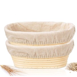 Bread Proofing Basket 2 Pack 10 Inch Oval Rattan Pastry Dough Sourdough Proofing Blooming Proving Basket Food Storage Basket Baking Tools