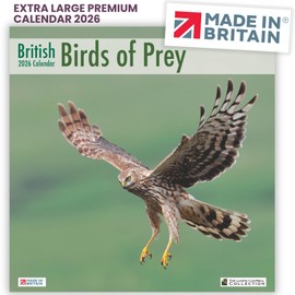 ALLTRADE Calendar 2026 British Birds of Prey 2026 Calendar UK Holidays Large Premium Wall MADE IN BRITAIN® on FSC® Paper Photos by LAURIE CAMPBELL Supports The Woodland Trust Tree Planting Great Gift