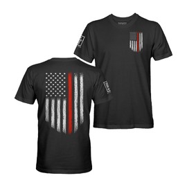 Thin Red Line Firefighter USA Flag Men's T Shirt (Black, S)