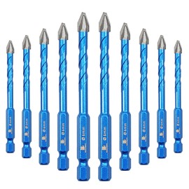 BRSCHNITT Head Eccentric Drill Bit 1/4" 6mm - 10pcs Carbide Tipped Drill bit Masonry Drill Bit Sets for Porcelain Ceramic Tiles Glass Hard Plastic Cement/Granite etc