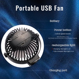 Portable Stroller Fan Personal rechargeable USB Fans With 5200mAh 3 Speeds Battery Small Baby Car Seat Mini Handheld Clip On Fan for Pram Crib Bike Treadmill Outdoor Camping Travel and Student Desk