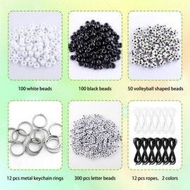 PineHaven 574 PCS Soccer Bead Keychain Making Kit,DIY Soccer Keychain Craft Set with 300 Letter Beads,200 Colorful Beads,50 Soccer Beads,12 Key Rings for Crafts Soccer Team Gifts Party Favors