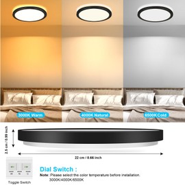 RDGOOD LED Ceiling Light 18 W, 1800 lm Ceiling Light LED 3000 K/4000 K/6500 K Adjustable Colour Temperature, Ultraslim Flat Panel with Backlight for Living Room, Bedroom, Kitchen, Hallway, Basement
