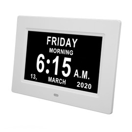 Digital Day Clock, 7in Auto Dimmable, 8 Languages, Unabbreviated Week Month Date, Elderly, Calendar Day Clock (AU Plug)