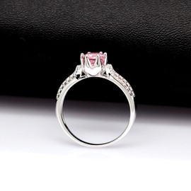 White Gold Plated Promise Anniversary Pink CZ Rings for Girls Women Wedding Birthday Jewelry Vintage Rings Gift (Size 8) Y027