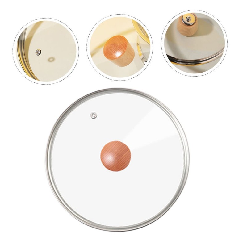 GLEAVI Toughened Glass Pot Lid with Wood Knob Kitchen Cover