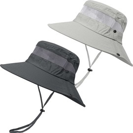 LCZTN 2 Pieces Boonie Sun Hat for Men & Women Bucket Hat with UV Protection UPF 50+ for Fishing,Hiking,Safari & Gardening (Dark Grey＆Light Grey)