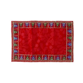 Decorative Mango Leaf Toran -40 Inches and Red Velvet Puja Cloth Mat Aasan (Size:-10 x 7 Inches) / Netted Chunari (Size: -19 x 13 inches) for Multipurpose Pooja Diwali Decoration Indian Traditional