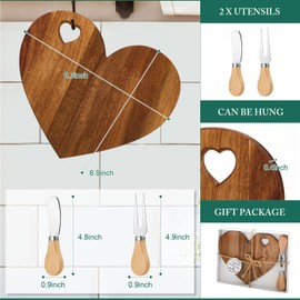 Patelai 18 Set Bridal Baby Shower Favor Heart Cheese Board with Knife, Wood Mini Charcuterie Board Thank You Gift Box for Guest Bridal Baby Shower Prize Wedding Valentines Birthday (Acacia Color)