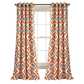 Lush Decor Diamond Ikat Curtains - Geometric Pattern Print Light Filtering Window Panel Set for Living, Dining, Bedroom (Pair), 84” x 52”, Turquoise Orange