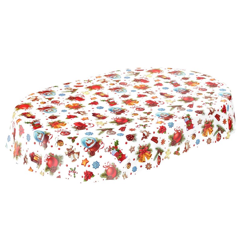 ANRO Oilcloth Tablecloth Oilcloth Tablecloth Christmas Baubles Festival Celebration Round