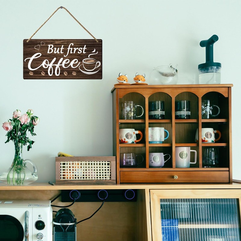But First Coffee Sign - Wooden Coffee Bar Art, 6