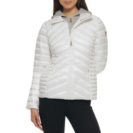 GUESS Women's Lightweight Puffer Jacket, Quilted White, Large