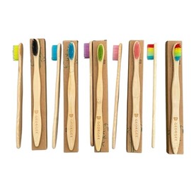 Cepillos de Bambú Ecológicos Georgee Essentials - Paquete 10 Piezas, Cerdas Suaves Sin BPA, Biodegradables Sustentables, Multicolor para Toda la Famil