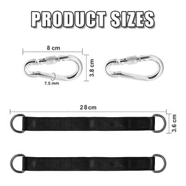 Batheidon Pack of 2 Hammock and Swing Attachment Straps, Durable Nylon Suspension with 2 Carabiners and 2 D-Rings for Safe and Easy Mounting of Hanging Chairs and Swings