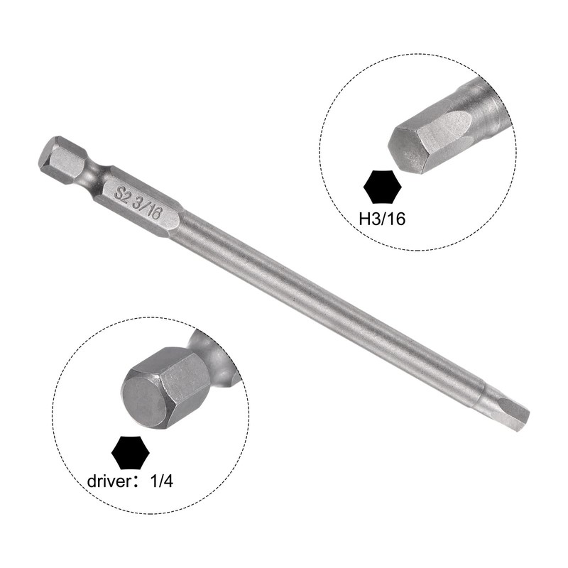 HARFINGTON 3/16" Hex Screwdriver Bit SAE 1/4" Hex Shank 4"