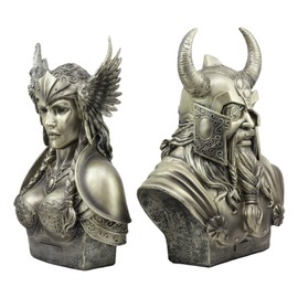 Ebros Norse Viking Mythology Chief God Odin and Goddess Valkyrie Busts Statue Set Poetic Edda Gods of Asgard Protectors of The Nine Realms