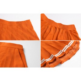 SANGTREE Women's Pleated Tennis Golf Short A-Line Mini Skirt with Pocket School Uniform A# Orange with Stripe 2 Pockets, US XL