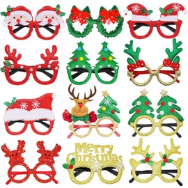 iefoah Christmas Party Glasses, 12pcs Glitter Glasses Frames Decoration for Christmas Party Favors Christmas Costume Photo Booth