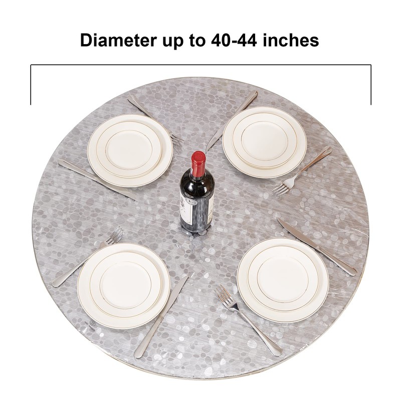 Clear Round Vinyl Fitted Tablecloth,Waterproof Oilcloth Heavy Duty Elasticized Table