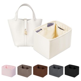 Purse Organizer Insert for Picotin 18/22, Satin Bag Organizer for Picotin Bags, Lightweight Purse Essentials for Women Luxury Handbags, Soft Touch Inner Liner with Multiple Pockets (Craie, PC22)