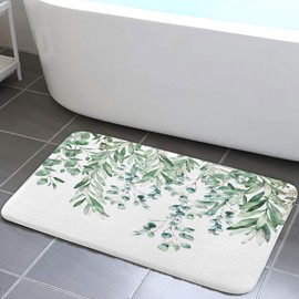 MDUKOIN Green Eucalyptus Sage Leaves Bathroom Rugs, Bath Mat for Bathroom, Flannel Non Slip Kitchen Rugs Shower Bathtub Doormats