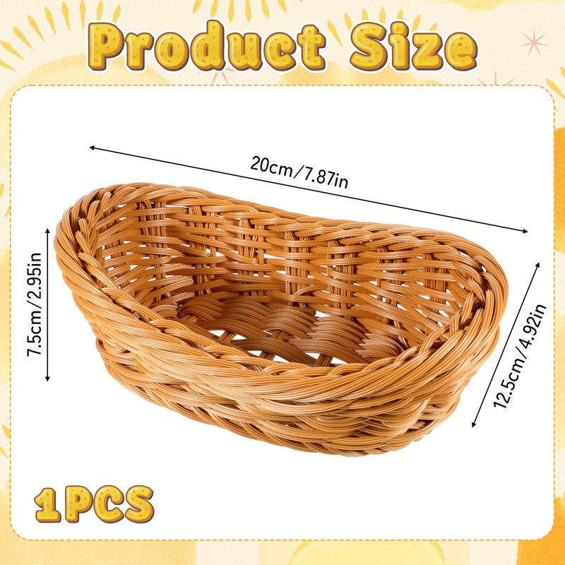 Small Poly Wicker Woven Bread Basket, Plastic Wicker Serving Basket