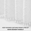 Extra Long White Textured Woven Fabric Boho Shower Curtain with